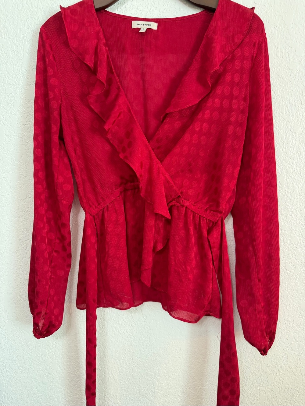Max Studio Red Ruffle Wrap Blouse Small